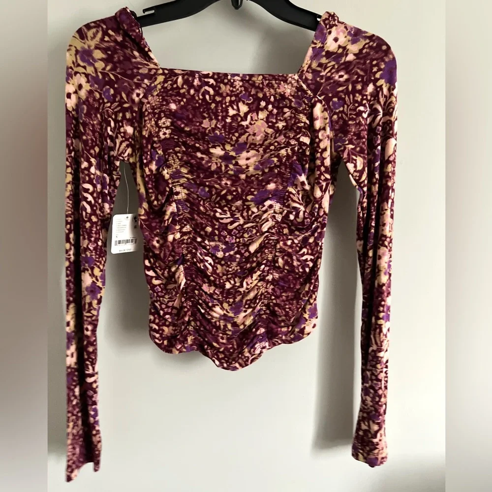 FREE PEOPLE Layer It On Me Top - Size Small - Red Combo Long Sleeve Boho - NWT